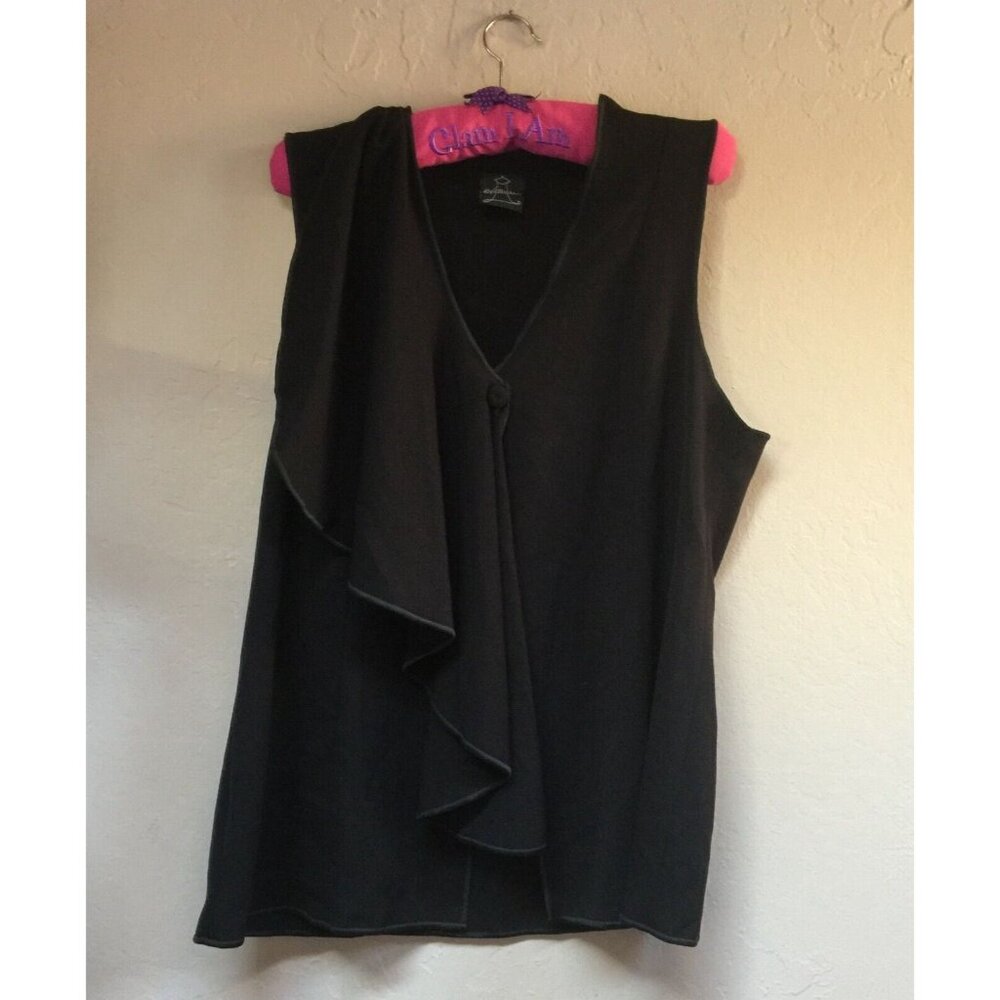 Spirithouse Women's Ruffle Front Top Blouse V-Neck Drape Large Sleeveless Black